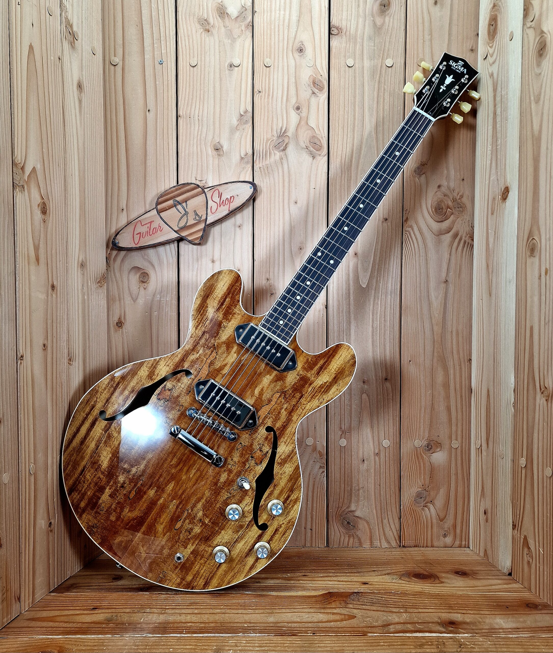 Sigma Guitars HBSA-102P-AN, Semi-Hollow E-Gitarre, inkl. Softshellcase