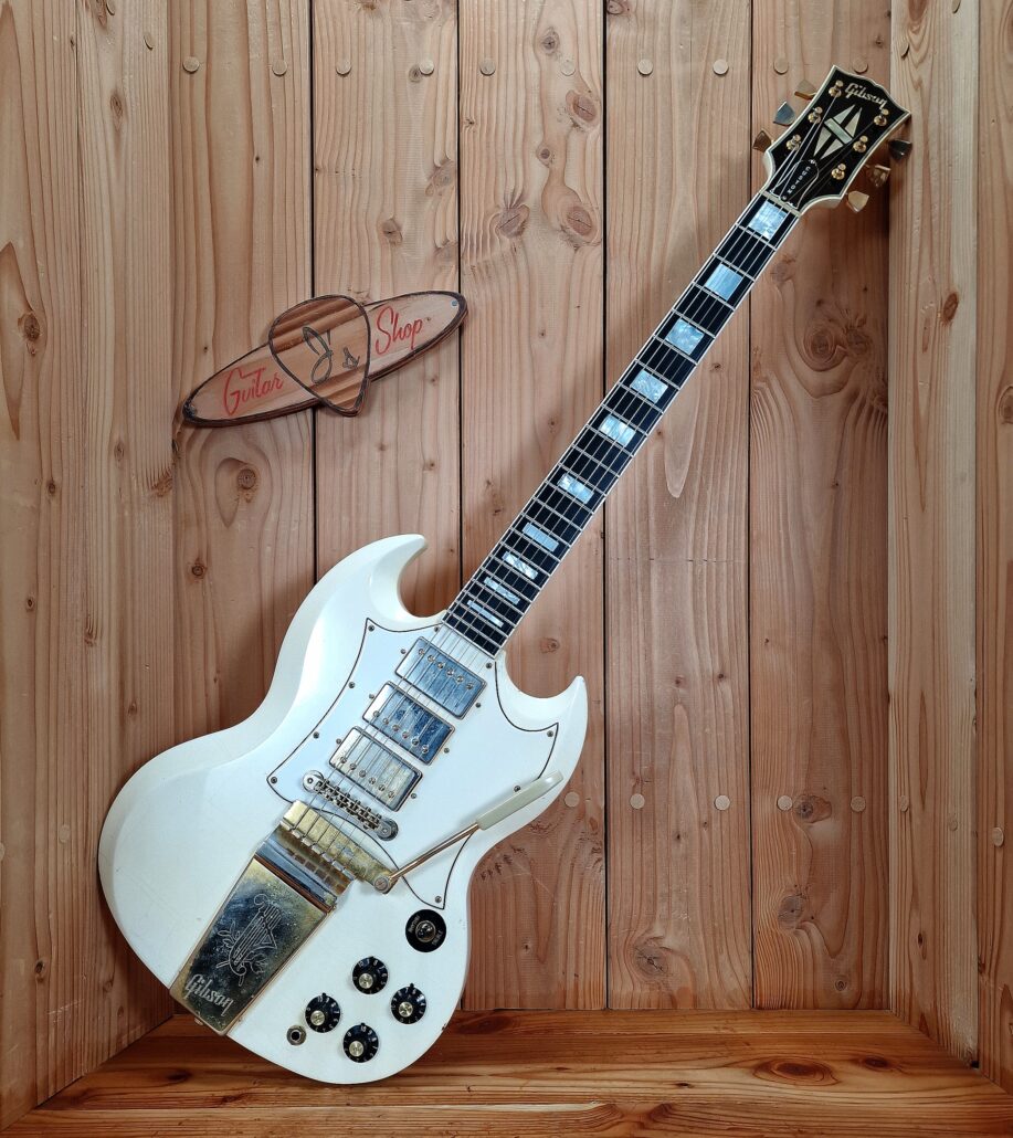 Gibson Custom Shop `67 Les Paul SG Custom 2008 Reissue Polaris White Jimi Hendrix Specs, aged