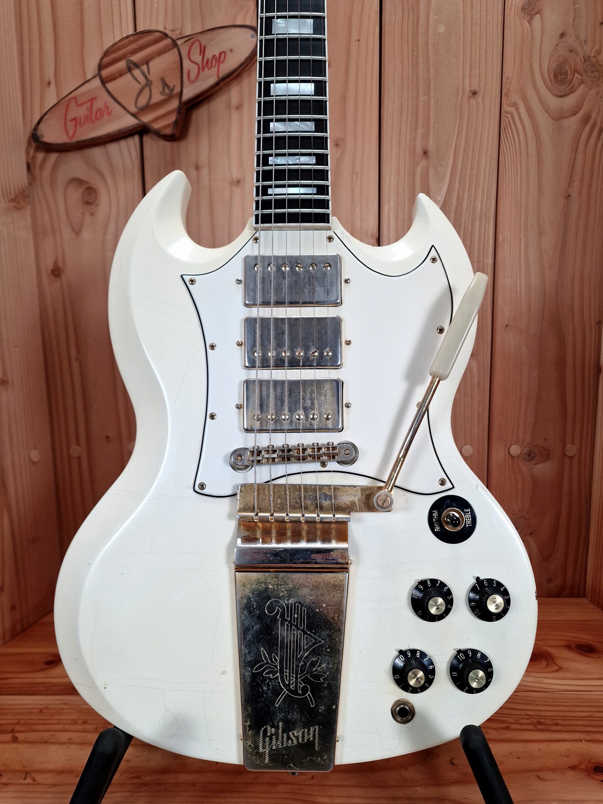 Gibson Custom Shop `67 Les Paul SG Custom 2008 Reissue Polaris White Jimi Hendrix Specs, aged – Bild 9